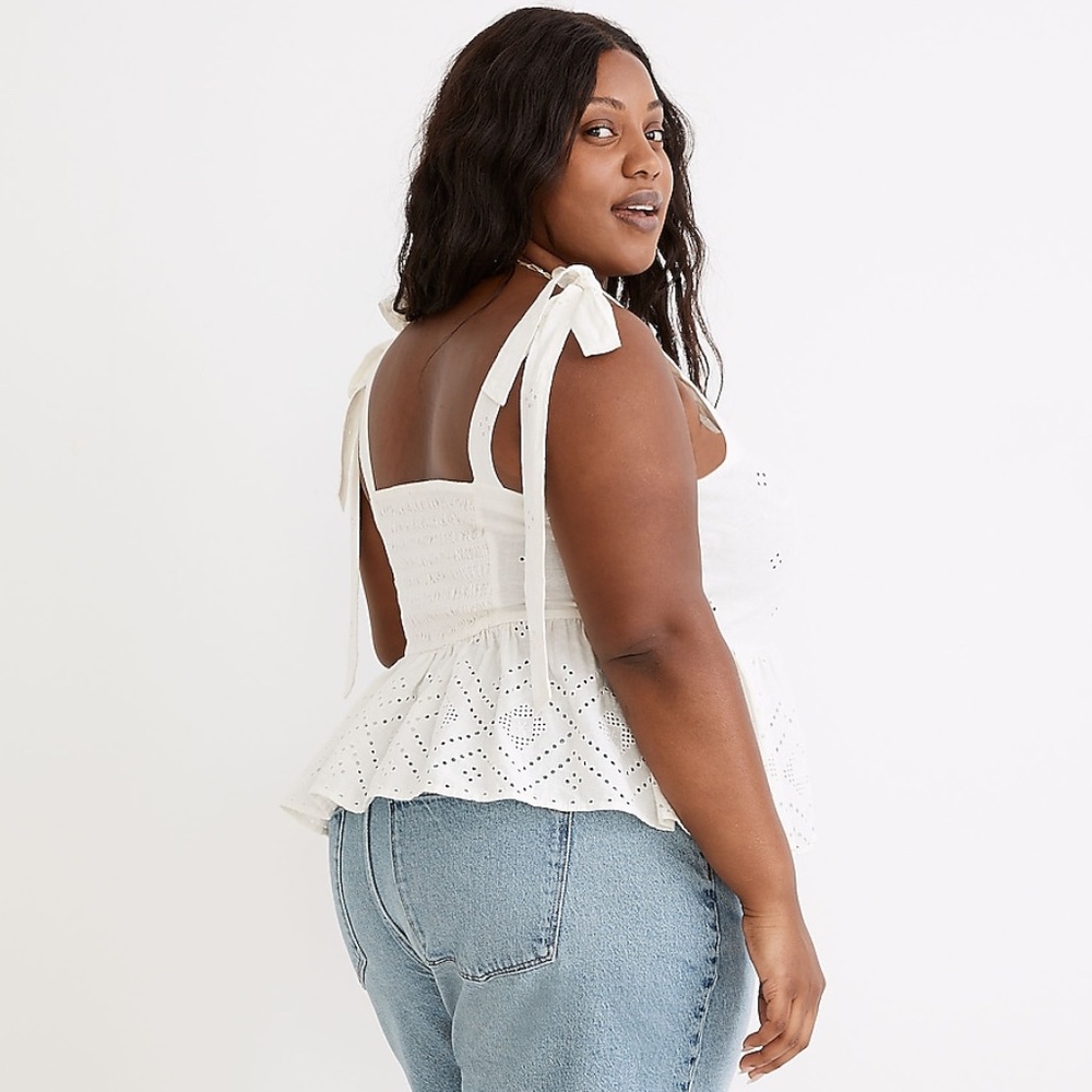 NWT Madewell size 1X Plus Rosalie Tie-Strap Top in White Geo Eyelet Sweet Summer - Picture 11 of 12